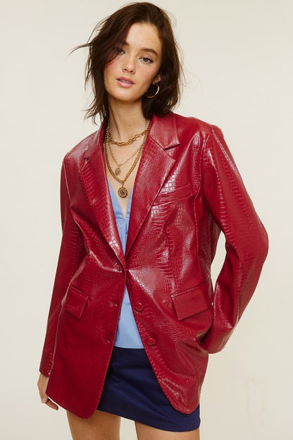 Croc Embossed Leather Blazer