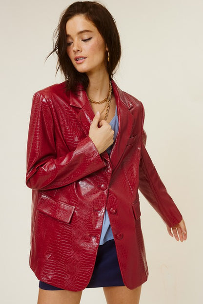 Croc Embossed Leather Blazer