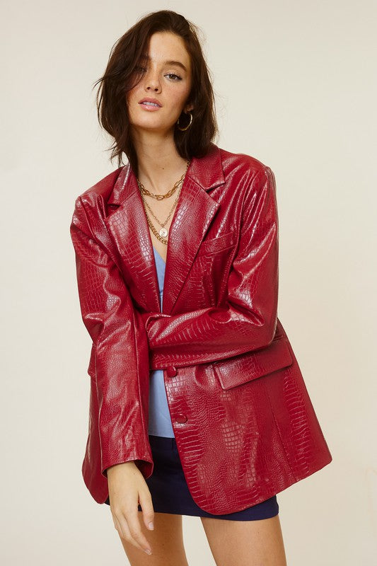 Croc Embossed Leather Blazer