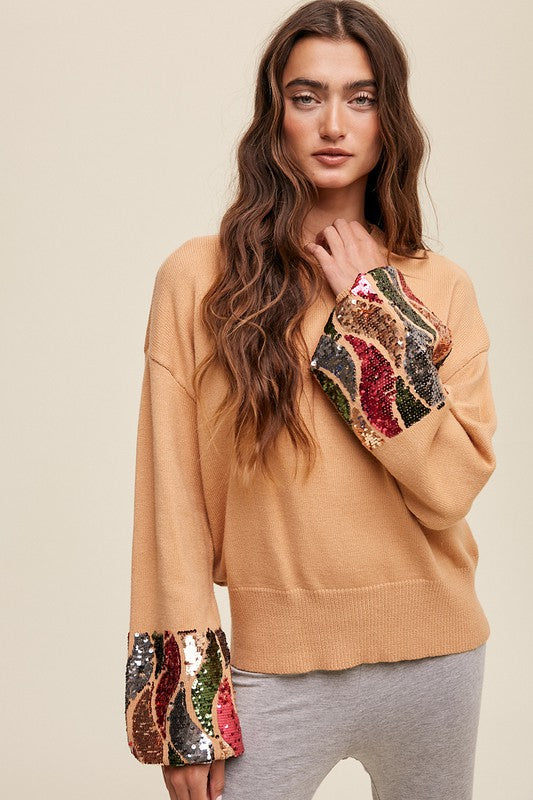 Suéter Champagne Wishes &amp; Besos de lentejuelas