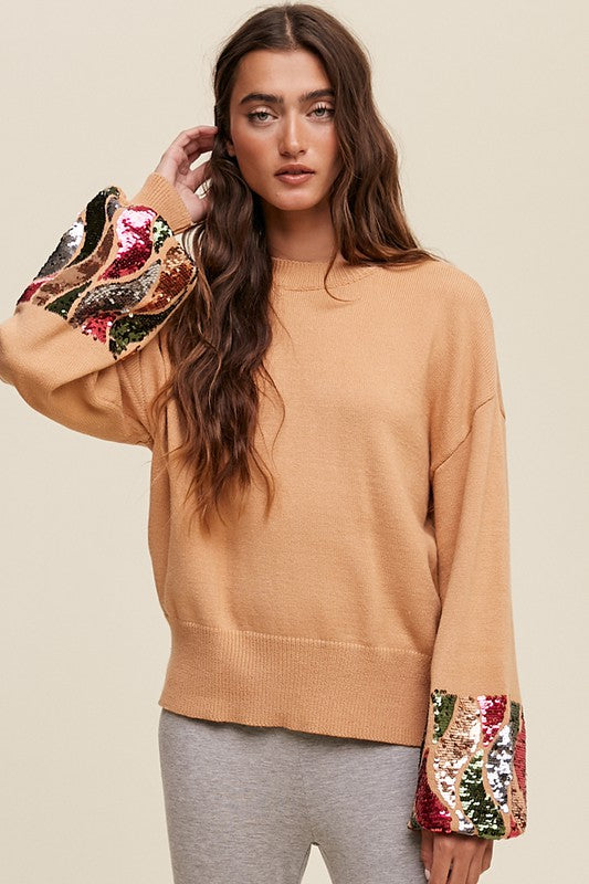 Suéter Champagne Wishes &amp; Besos de lentejuelas