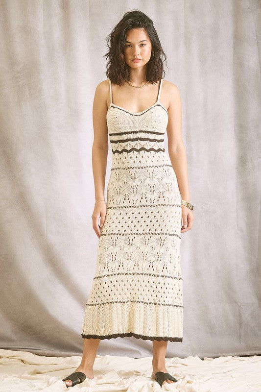 taupe crochet dress Isabella x Nikki Beach Long Crochet Dress in Taupe Brown
