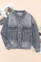 Charcoal Jean Jacket with a dropped shoulder and large front pockets. Also comes in colors blue jean and black.