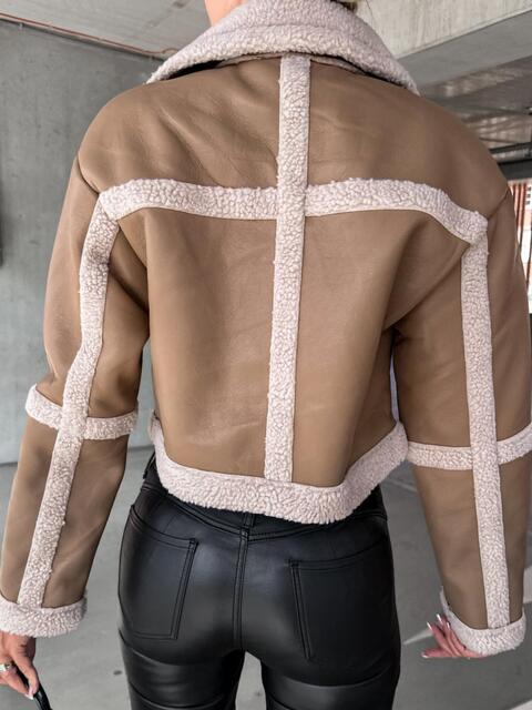 Collared Buckle Detail Jacket with faux fur