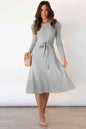 Round Neck Long Sleeve Tie Waist Sweater Dress