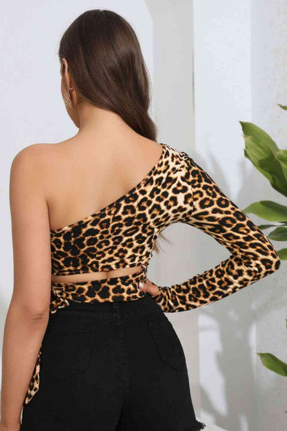 Leopard Roar One-Shoulder Top