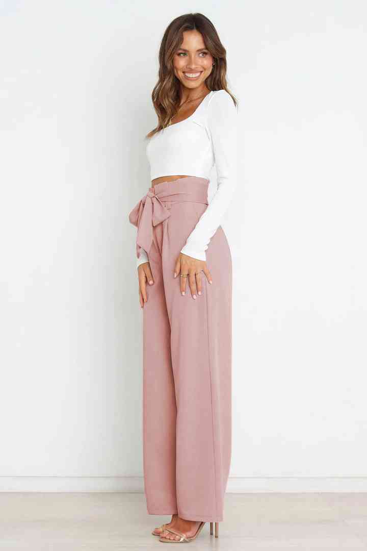 Tie Front Paperbag Wide Leg Pants